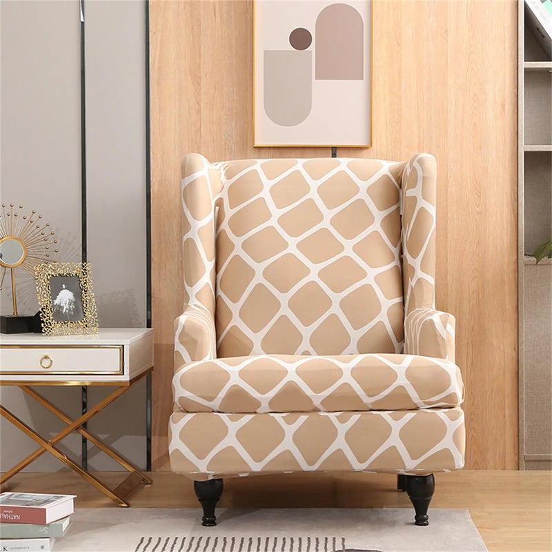 Grid Printing Wingback Chair Cover Stretch Couch Cover With T Cushion Cover Crfatop Crfatop %sku%