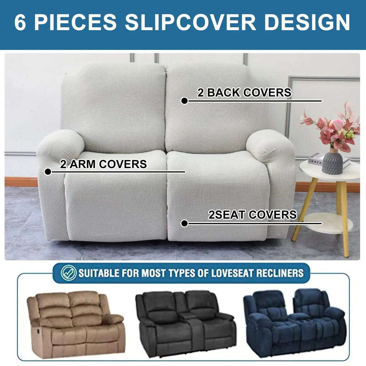 Plain 2-seater Recliner Slipcover Stretch Velvet Recliner Loveseat Cover Crfatop %sku%