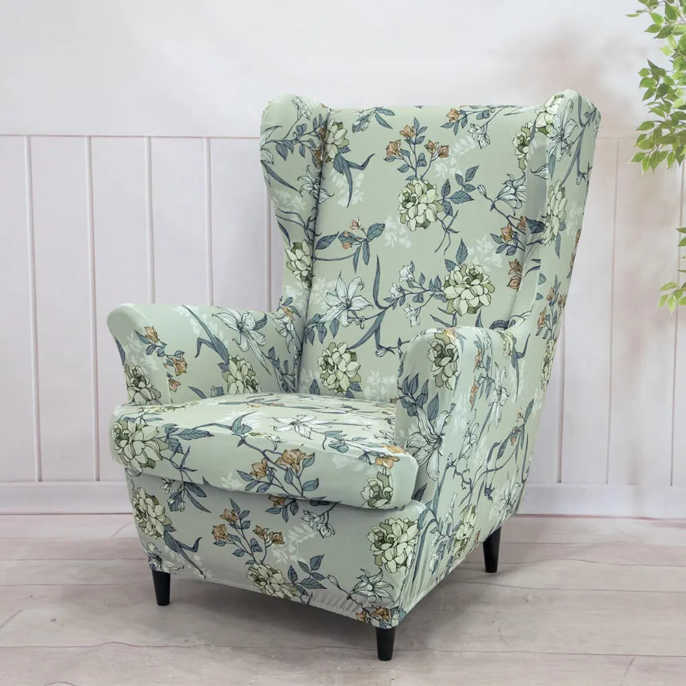 Printed Armchair Slipcover for Summer 2 Pieces Wing Chair Slipcover Crfatop %sku%