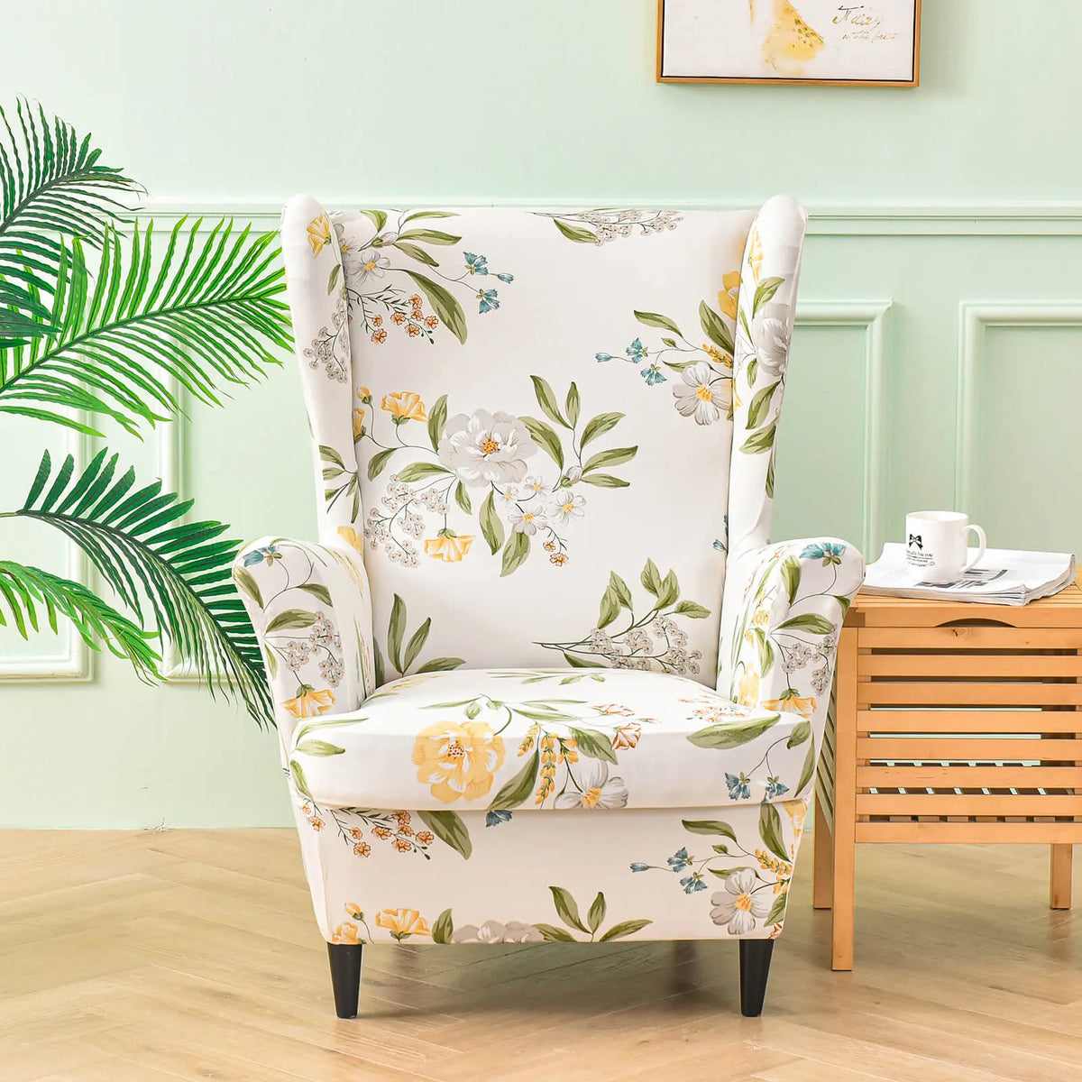 Printed Armchair Slipcover for Summer 2 Pieces Wing Chair Slipcover Crfatop %sku%