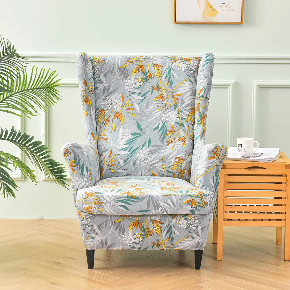 Printed Armchair Slipcover for Summer 2 Pieces Wing Chair Slipcover Crfatop %sku%