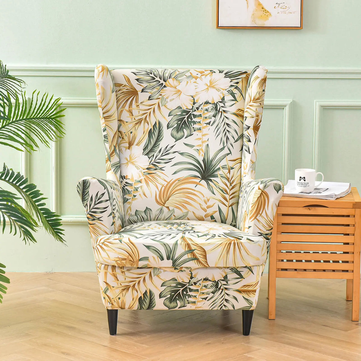 Printed Armchair Slipcover for Summer 2 Pieces Wing Chair Slipcover Crfatop %sku%