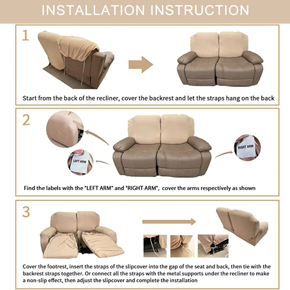 Crfatop Printed Recliner Loveseat Slipcover 2 Seat Recliner Sofa Covers (6 Pcs)
