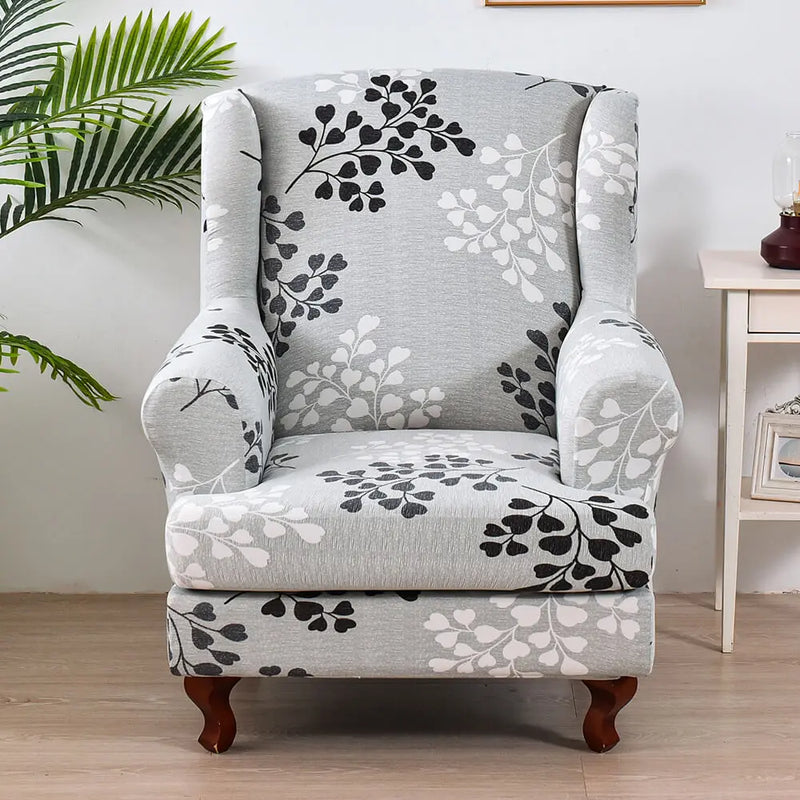 Printed Wing Chair Slipcovers Grey T-cushion Armchair Cover Crfatop %sku%