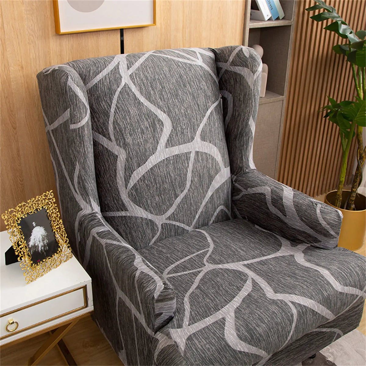 Printing Wingback Chair Cover Durable Polyester 1 Set of 2 Pics Decorative Furniture Slipcover Crfatop %sku%