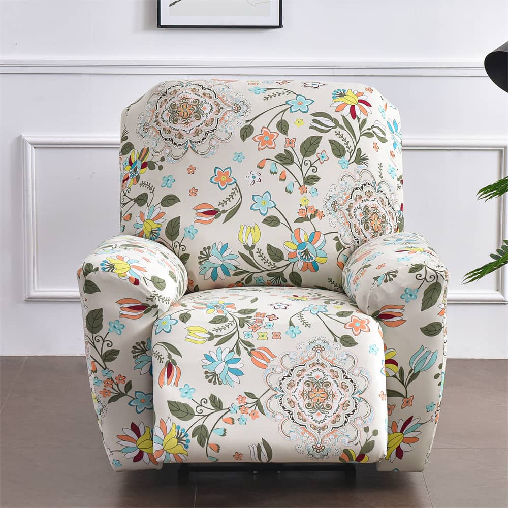 Stretch Recliner Sofa Cover 1 Set of 4 Pieces Floral Prints Sofa Cover with Side Pocket Crfatop %sku%