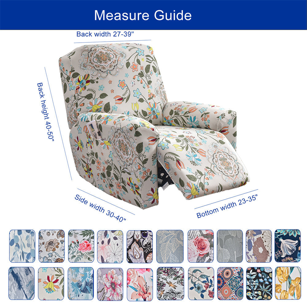 Stretch Recliner Sofa Cover 1 Set of 4 Pieces Floral Prints Sofa Cover with Side Pocket Crfatop %sku%