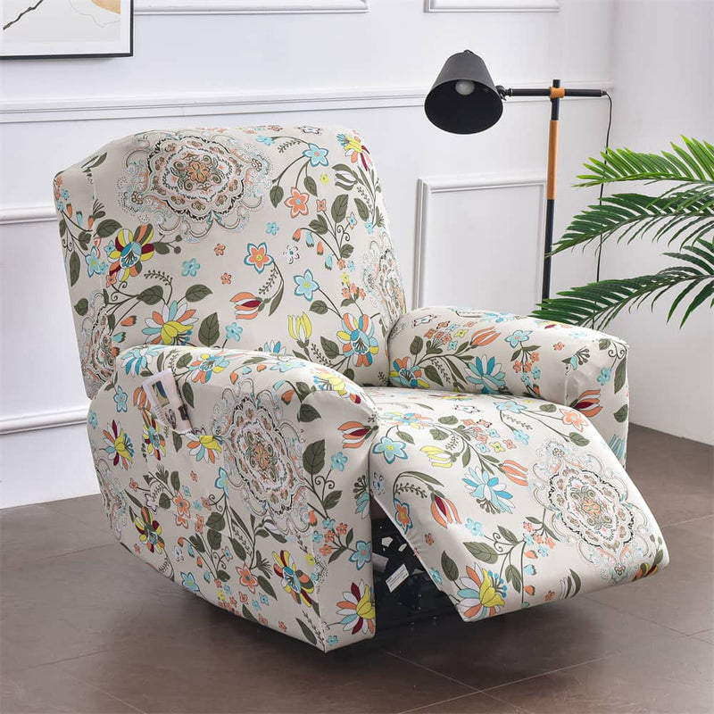 Stretch Recliner Sofa Cover 1 Set of 4 Pieces Floral Prints Sofa Cover with Side Pocket Crfatop %sku%