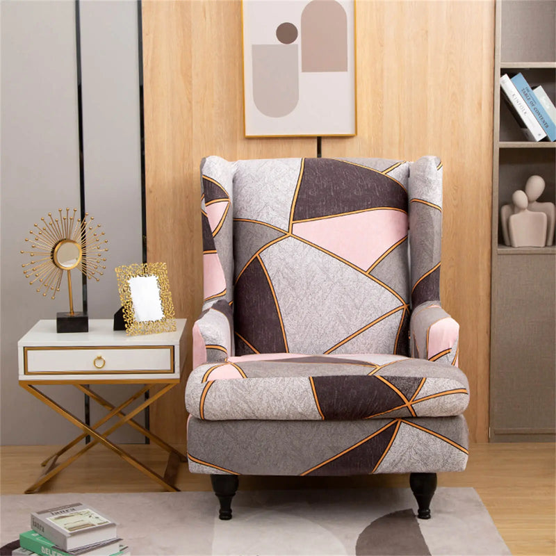 Patterned Wingback Chair Cover High Quality Furniture Protector - Pink-grey Crfatop %sku%