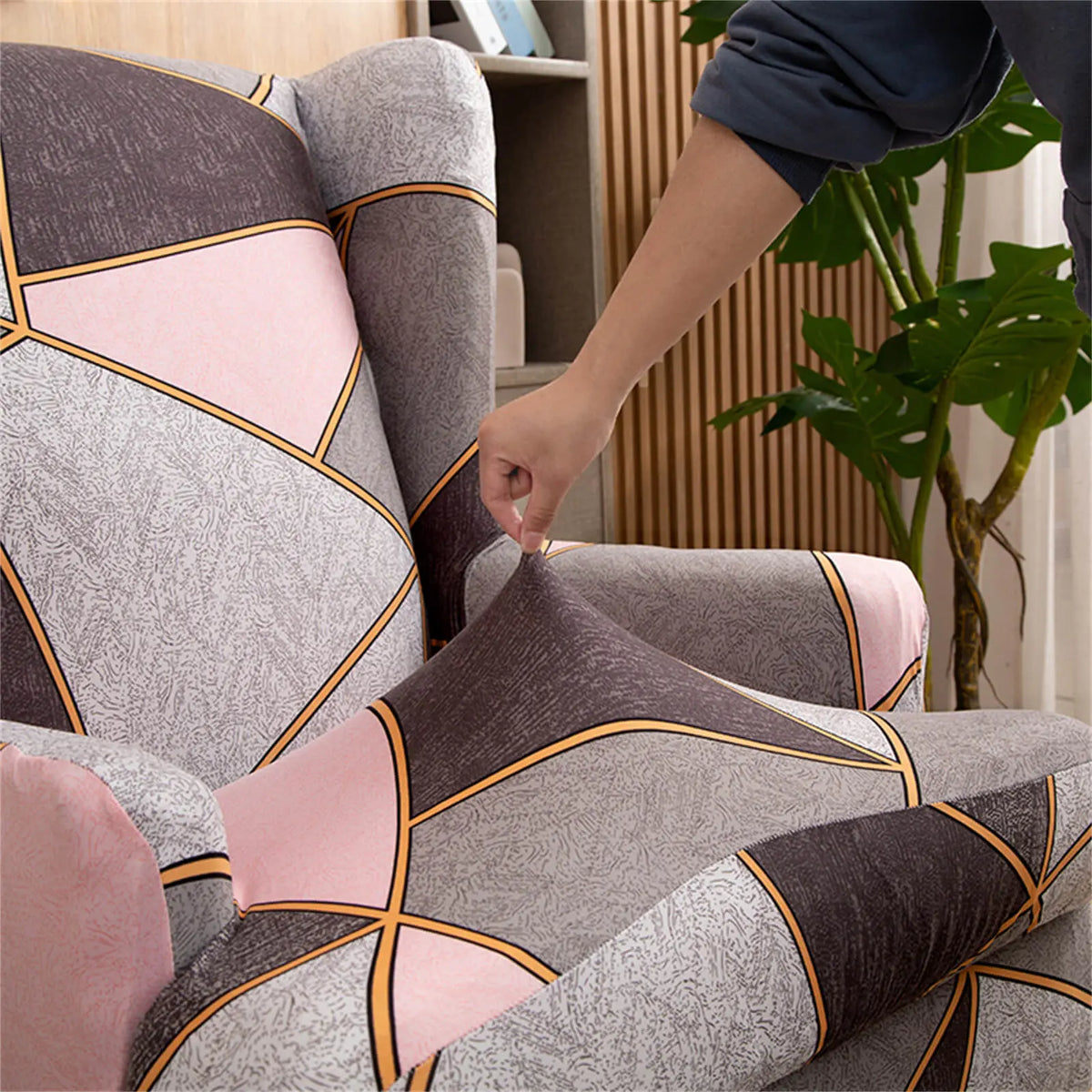 Patterned Wingback Chair Cover High Quality Furniture Protector - Pink-grey Crfatop %sku%