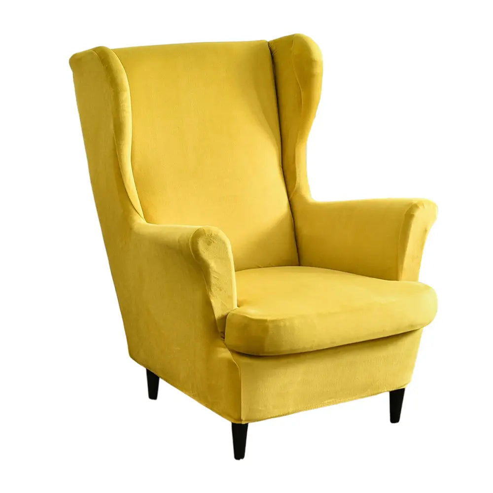 Solid Color Wingback Chair Cover Stretch Armchair Velvet Plush Wingback Chair Slipcover Crfatop %sku%