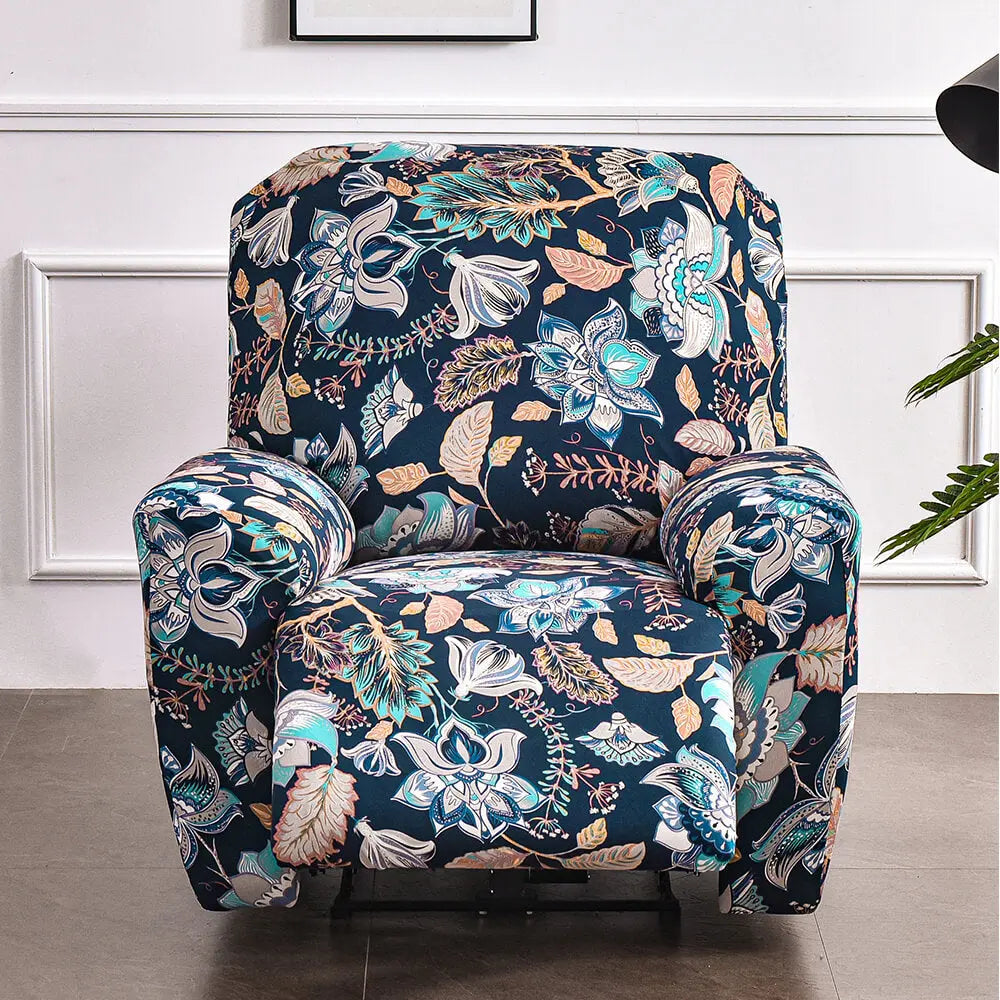 Stretch Recliner Sofa Cover 1 Set of 4 Pieces Floral Prints Sofa Cover with Side Pocket Crfatop %sku%