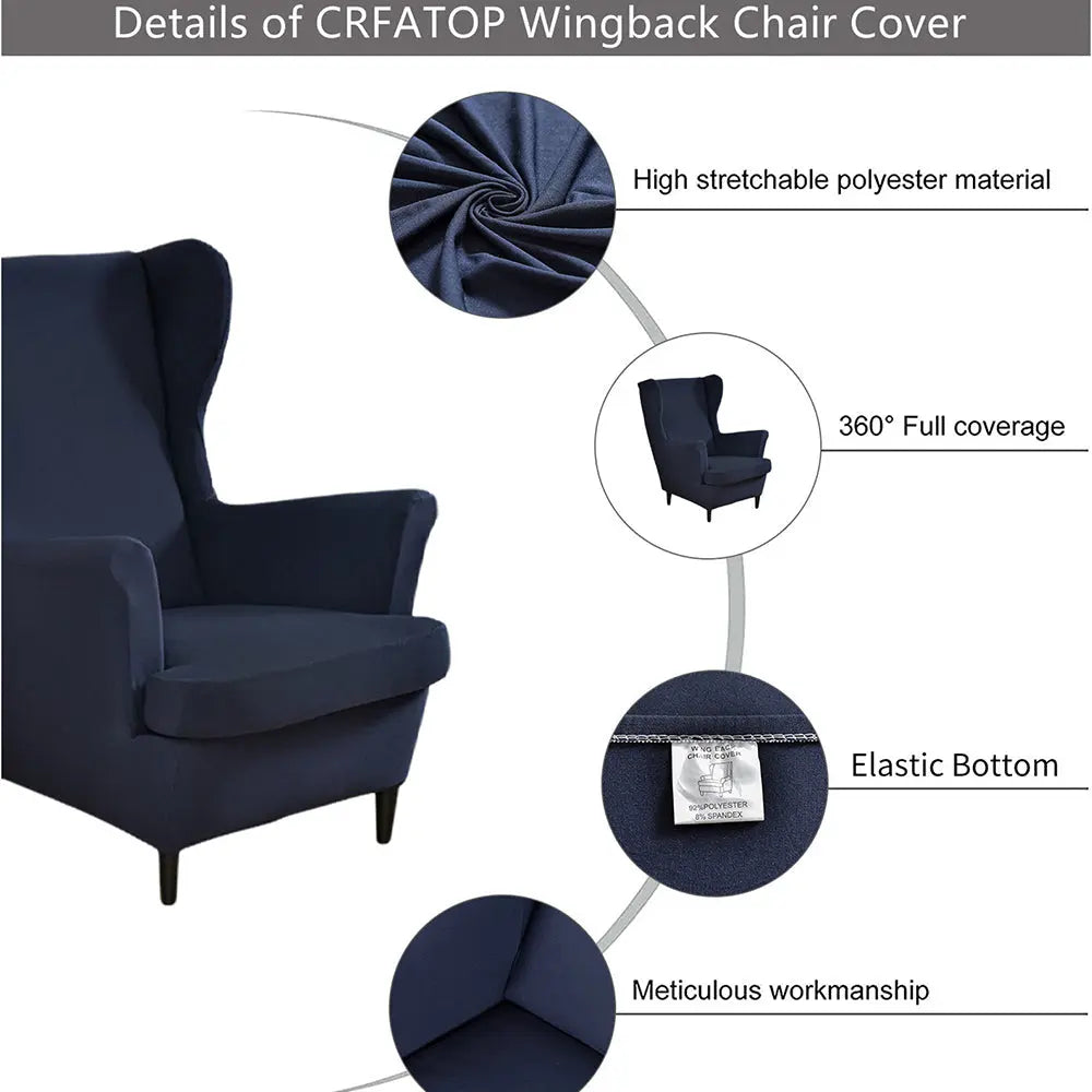 Stretchy Velvet Slipcover for Wingback Armchair Removable 2-piece Sofa Covers With Seat Cushion Cover Crfatop %sku%