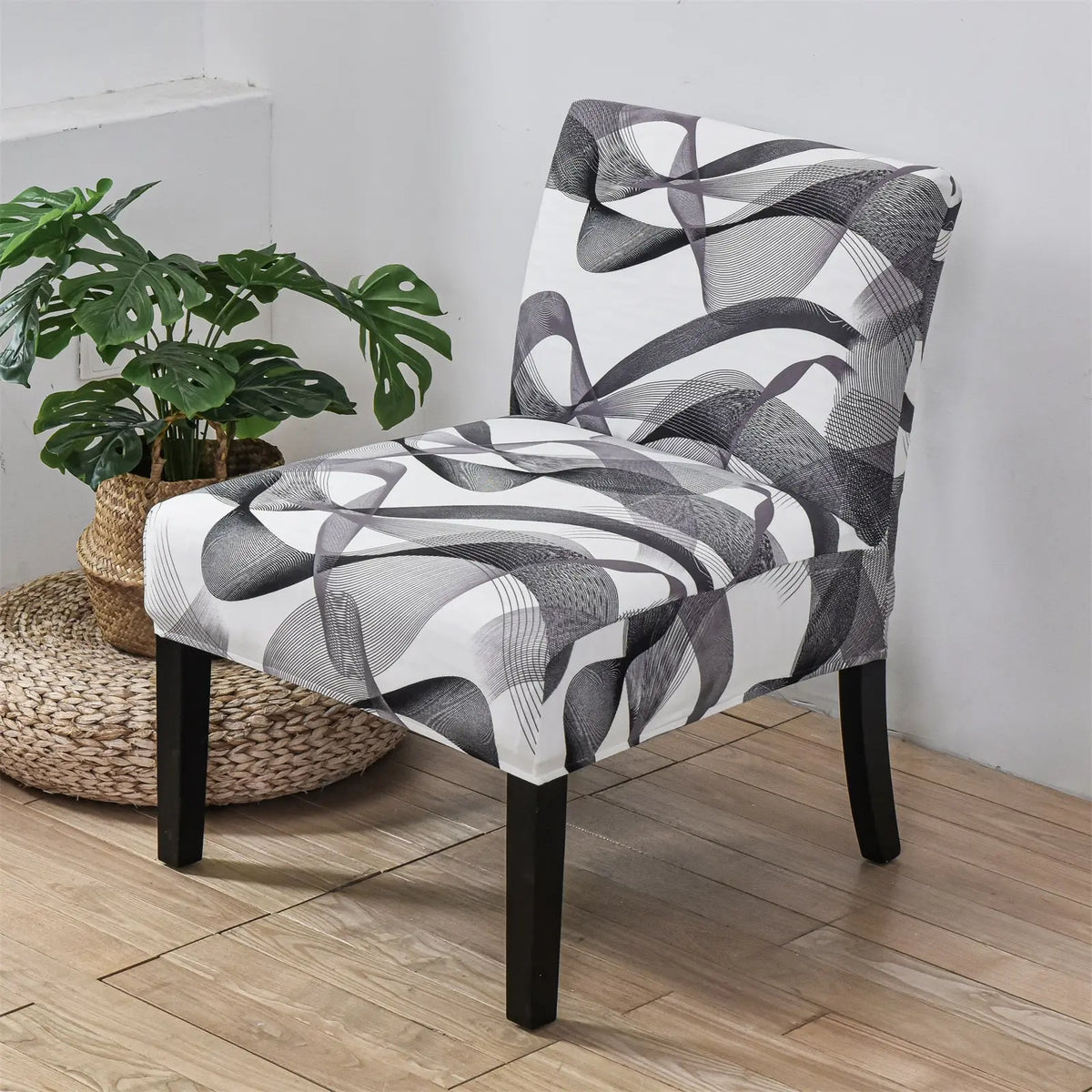 Stylish Flowing Cloud Printed Stretch Armless Accent Chair Slipcover Removable Wingback Chair T-cushion Cover Crfatop %sku%
