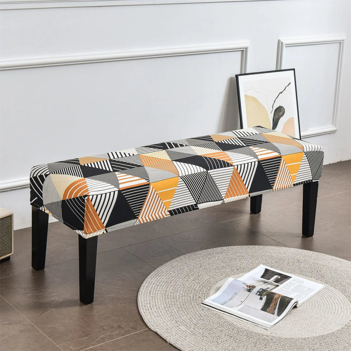 Stylish Grid Pattern Dining Bench Cover Elastic Removable Bench Slipcover Furniture Protector Crfatop %sku%