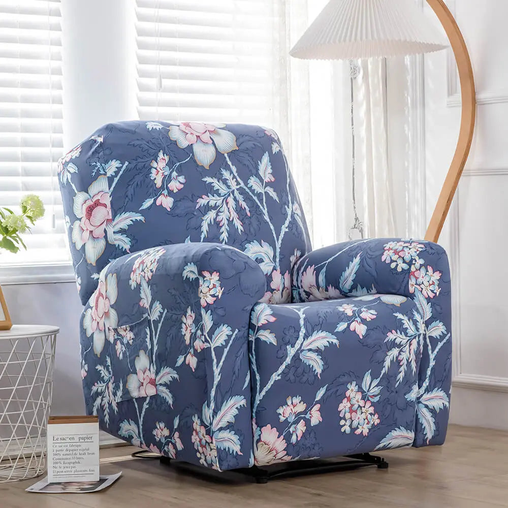 Unique Blue Floral Recliner Chair Slipcover Chic Sofa Recliner Arm Cover Furniture Protector Crfatop %sku%