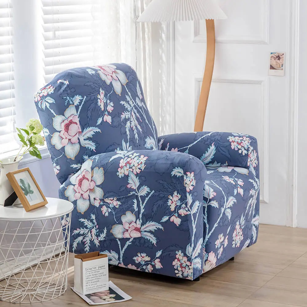 Unique Blue Floral Recliner Chair Slipcover Chic Sofa Recliner Arm Cover Furniture Protector Crfatop %sku%