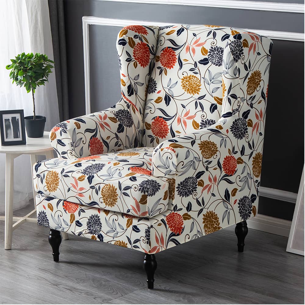 Crfatop Wingback Chair Slipcover Stretchy Floral Slipcover