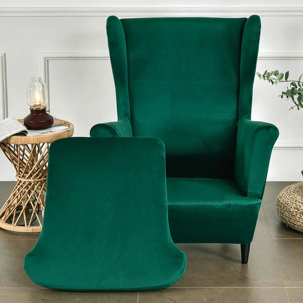 Green Velvet Wingback Chair Slipcover - 2 Pieces Crfatop %sku%