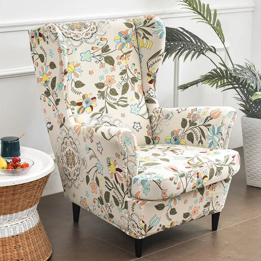 2 Piece Wingback Chair Covers | Floral Patterned Chair Cover – Crfatop