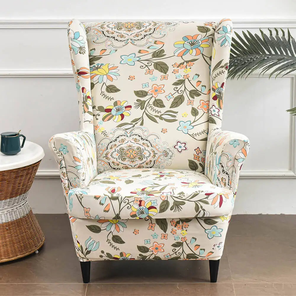 2 Piece Wingback Chair Covers | Floral Patterned Chair Cover – Crfatop